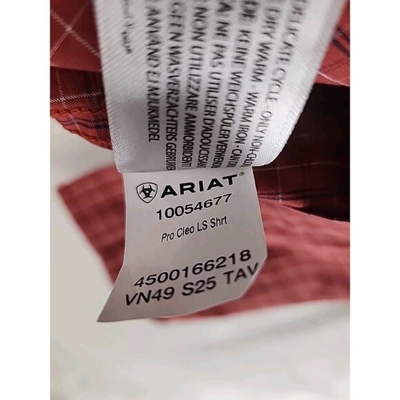 Ariat Pro Series Shirt Mens Red Check Western Cowboy Long Sleeve Button Down - Picture 7 of 14